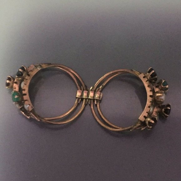 Victorian Rose Gold, Ruby, Sapphire, Emerald & Pearl Multi Band Ring size 6 - Picture 3 of 6